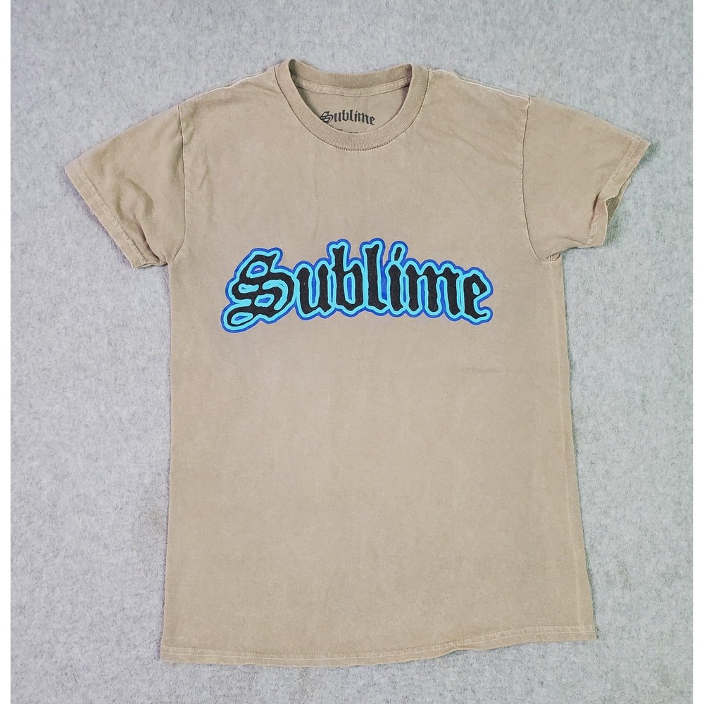Sublime Shirt Mens Small Beige Flaming Heart Logo‎ Graphic Tee Band Back Print